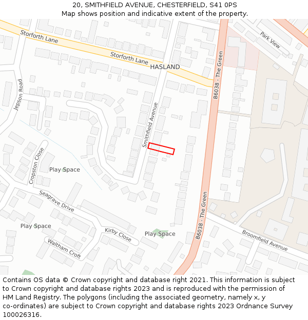 20, SMITHFIELD AVENUE, CHESTERFIELD, S41 0PS: Location map and indicative extent of plot