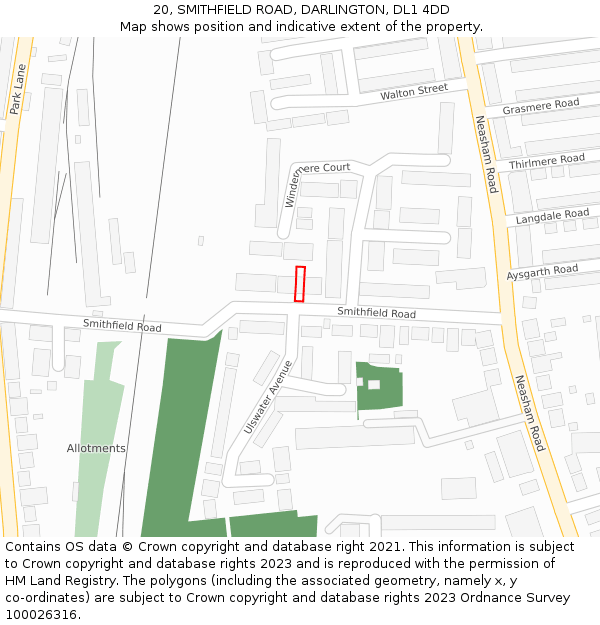 20, SMITHFIELD ROAD, DARLINGTON, DL1 4DD: Location map and indicative extent of plot