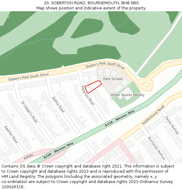 20, SOBERTON ROAD, BOURNEMOUTH, BH8 9BG: Location map and indicative extent of plot