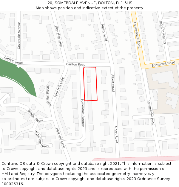 20, SOMERDALE AVENUE, BOLTON, BL1 5HS: Location map and indicative extent of plot