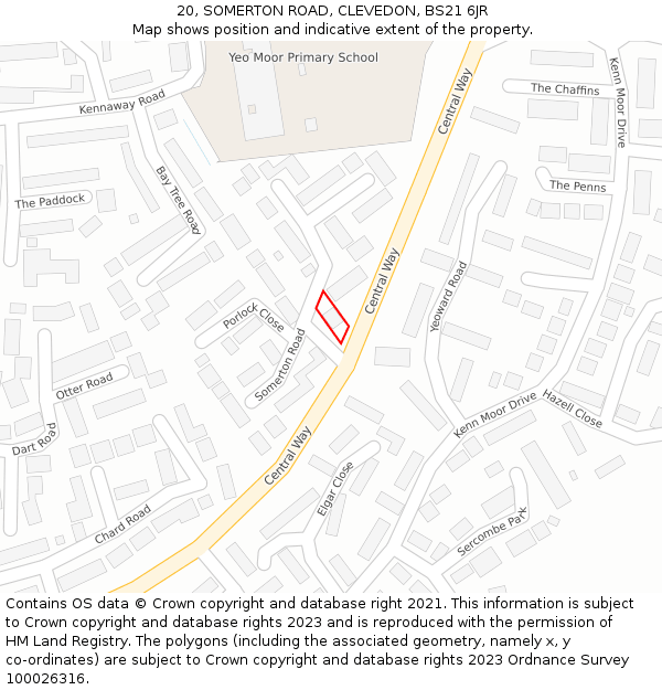 20, SOMERTON ROAD, CLEVEDON, BS21 6JR: Location map and indicative extent of plot