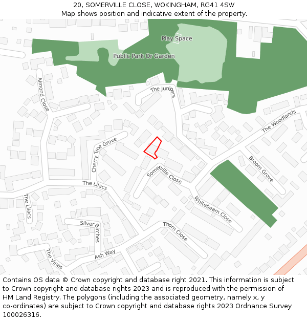 20, SOMERVILLE CLOSE, WOKINGHAM, RG41 4SW: Location map and indicative extent of plot