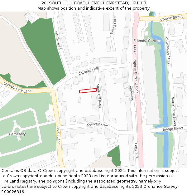 20, SOUTH HILL ROAD, HEMEL HEMPSTEAD, HP1 1JB: Location map and indicative extent of plot