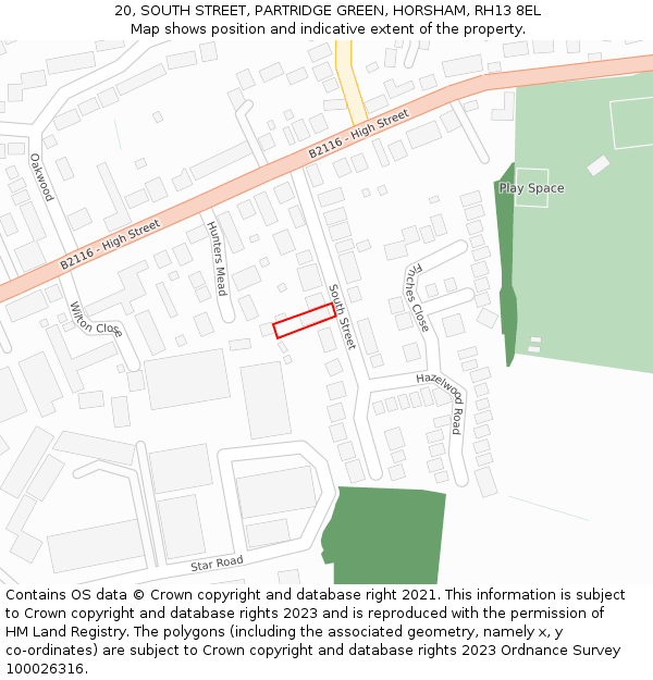 20, SOUTH STREET, PARTRIDGE GREEN, HORSHAM, RH13 8EL: Location map and indicative extent of plot
