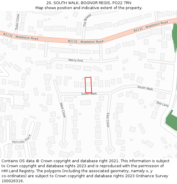 20, SOUTH WALK, BOGNOR REGIS, PO22 7RN: Location map and indicative extent of plot