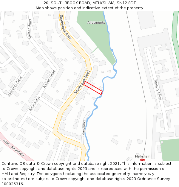 20, SOUTHBROOK ROAD, MELKSHAM, SN12 8DT: Location map and indicative extent of plot