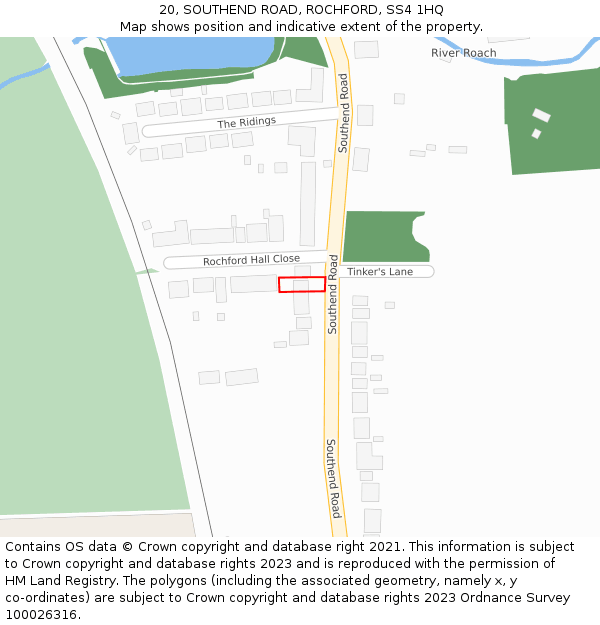 20, SOUTHEND ROAD, ROCHFORD, SS4 1HQ: Location map and indicative extent of plot