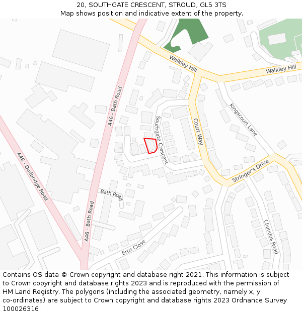 20, SOUTHGATE CRESCENT, STROUD, GL5 3TS: Location map and indicative extent of plot