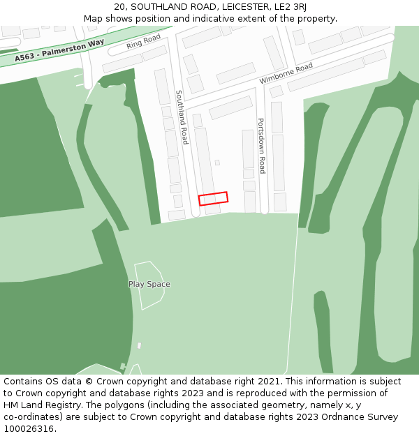 20, SOUTHLAND ROAD, LEICESTER, LE2 3RJ: Location map and indicative extent of plot