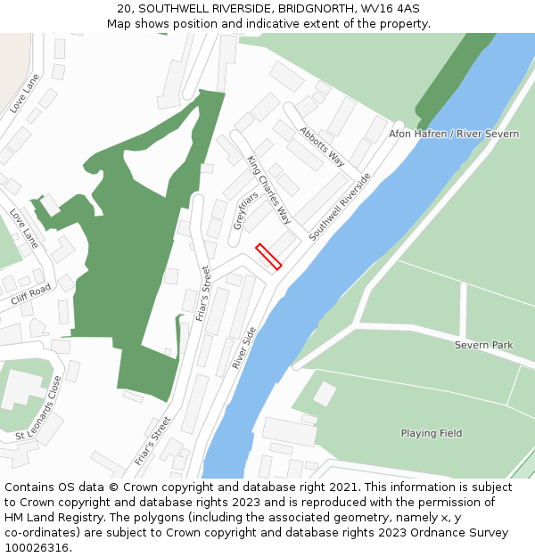 20, SOUTHWELL RIVERSIDE, BRIDGNORTH, WV16 4AS: Location map and indicative extent of plot