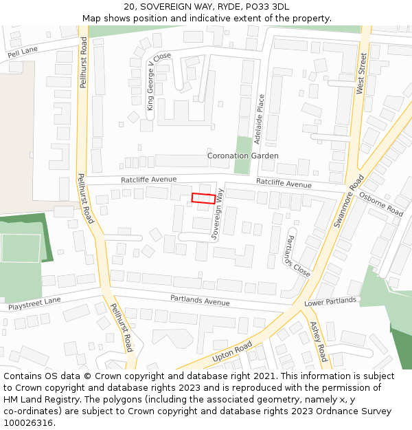 20, SOVEREIGN WAY, RYDE, PO33 3DL: Location map and indicative extent of plot