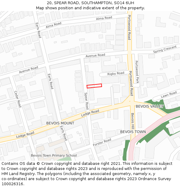 20, SPEAR ROAD, SOUTHAMPTON, SO14 6UH: Location map and indicative extent of plot