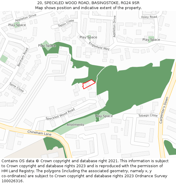 20, SPECKLED WOOD ROAD, BASINGSTOKE, RG24 9SR: Location map and indicative extent of plot