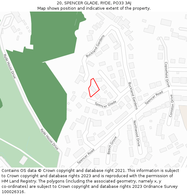 20, SPENCER GLADE, RYDE, PO33 3AJ: Location map and indicative extent of plot