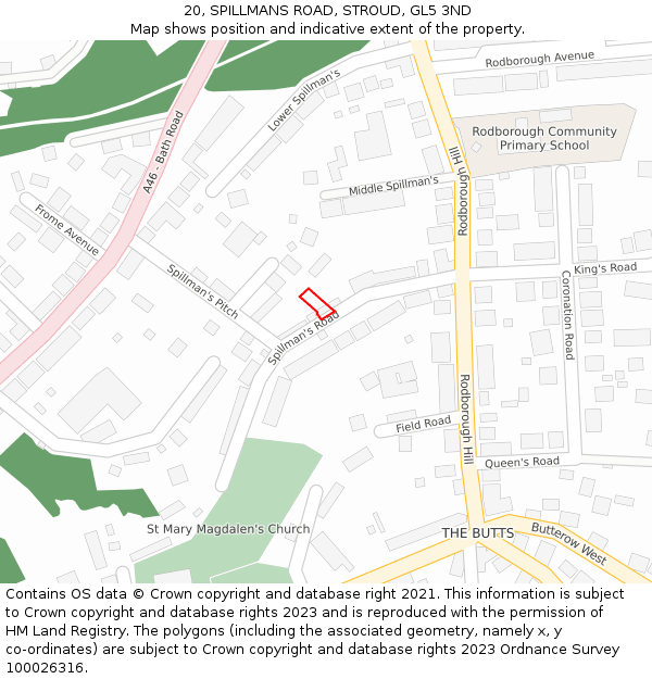 20, SPILLMANS ROAD, STROUD, GL5 3ND: Location map and indicative extent of plot