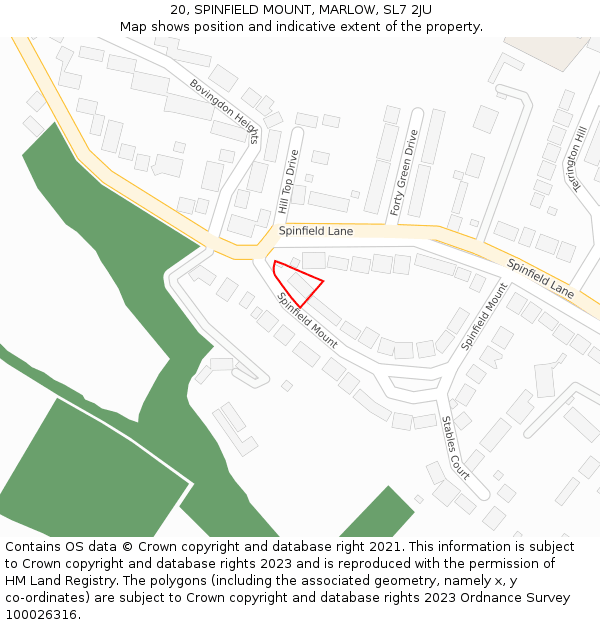 20, SPINFIELD MOUNT, MARLOW, SL7 2JU: Location map and indicative extent of plot