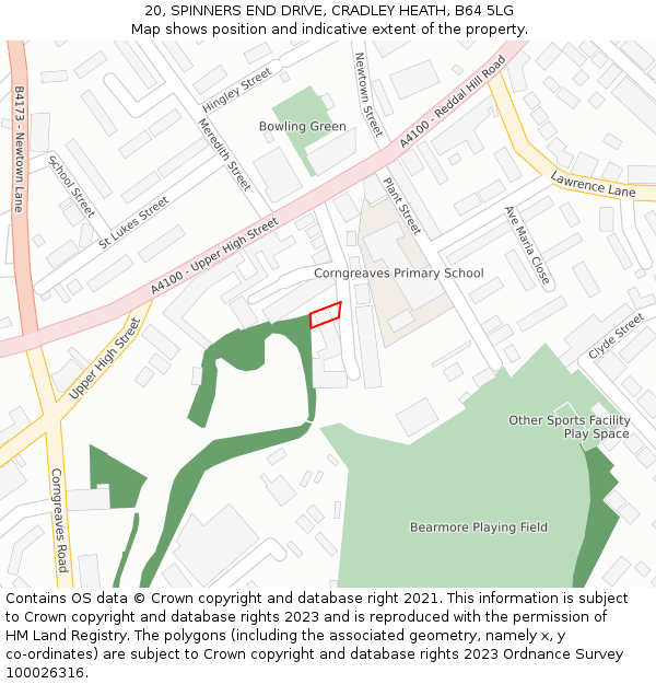 20, SPINNERS END DRIVE, CRADLEY HEATH, B64 5LG: Location map and indicative extent of plot