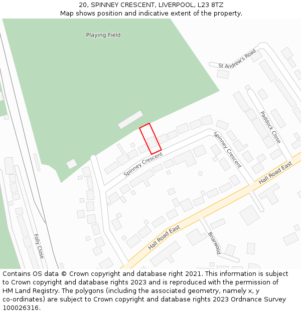 20, SPINNEY CRESCENT, LIVERPOOL, L23 8TZ: Location map and indicative extent of plot