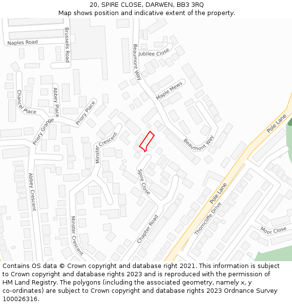 20, SPIRE CLOSE, DARWEN, BB3 3RQ: Location map and indicative extent of plot