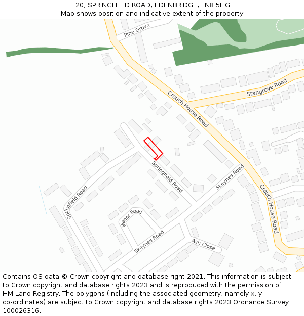 20, SPRINGFIELD ROAD, EDENBRIDGE, TN8 5HG: Location map and indicative extent of plot