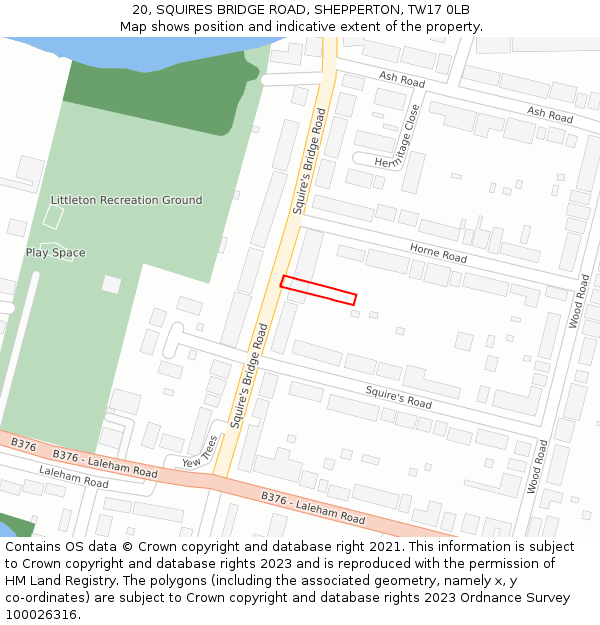 20, SQUIRES BRIDGE ROAD, SHEPPERTON, TW17 0LB: Location map and indicative extent of plot