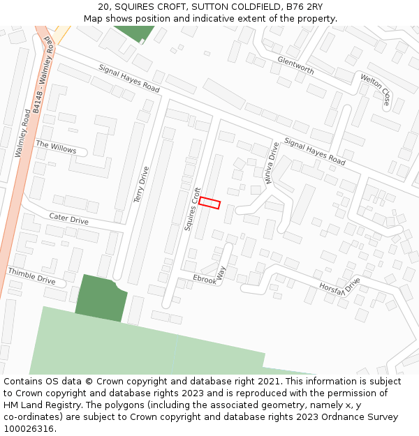 20, SQUIRES CROFT, SUTTON COLDFIELD, B76 2RY: Location map and indicative extent of plot