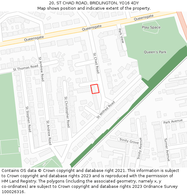 20, ST CHAD ROAD, BRIDLINGTON, YO16 4DY: Location map and indicative extent of plot