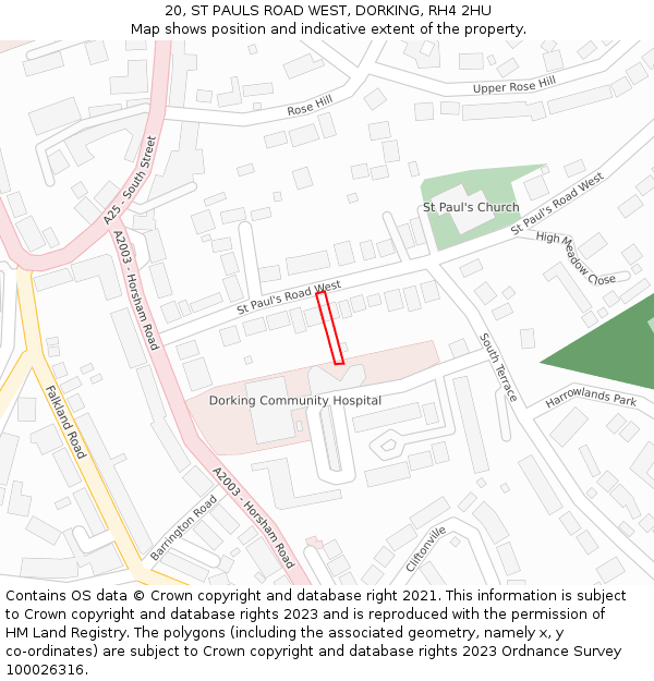 20, ST PAULS ROAD WEST, DORKING, RH4 2HU: Location map and indicative extent of plot