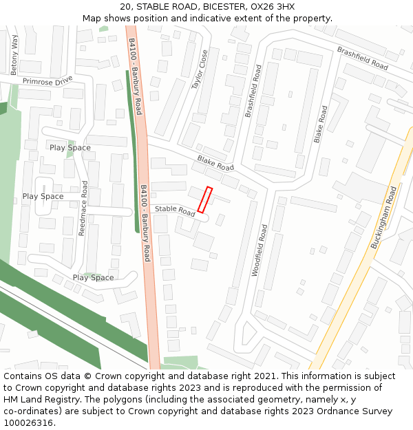 20, STABLE ROAD, BICESTER, OX26 3HX: Location map and indicative extent of plot