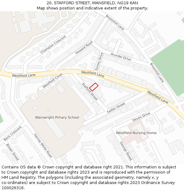 20, STAFFORD STREET, MANSFIELD, NG19 6AN: Location map and indicative extent of plot