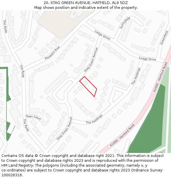 20, STAG GREEN AVENUE, HATFIELD, AL9 5DZ: Location map and indicative extent of plot