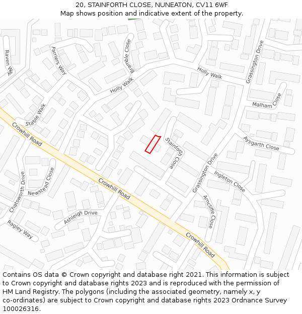 20, STAINFORTH CLOSE, NUNEATON, CV11 6WF: Location map and indicative extent of plot