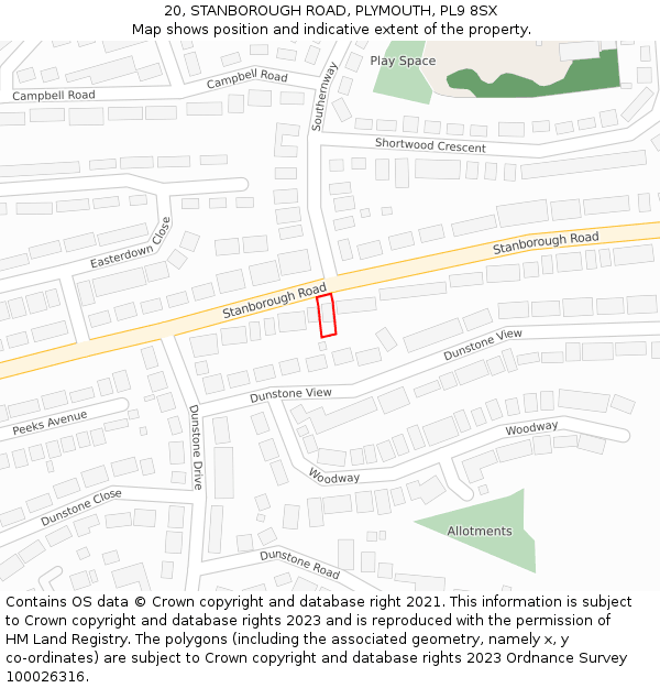 20, STANBOROUGH ROAD, PLYMOUTH, PL9 8SX: Location map and indicative extent of plot