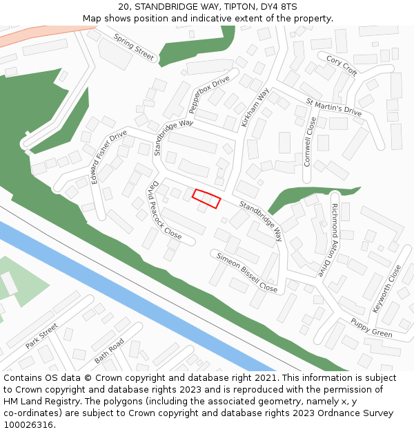 20, STANDBRIDGE WAY, TIPTON, DY4 8TS: Location map and indicative extent of plot