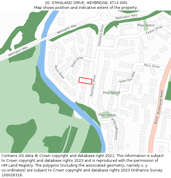 20, STANILAND DRIVE, WEYBRIDGE, KT13 0XN: Location map and indicative extent of plot