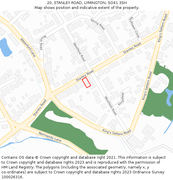 20, STANLEY ROAD, LYMINGTON, SO41 3SH: Location map and indicative extent of plot