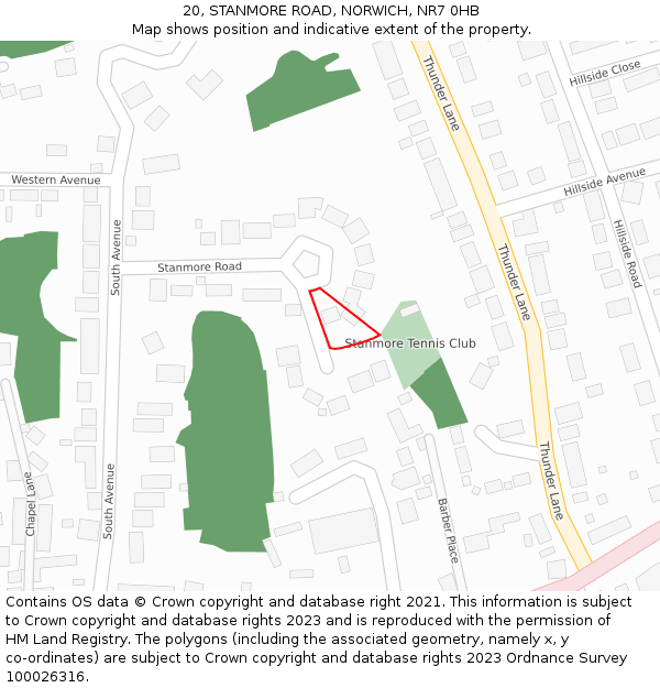 20, STANMORE ROAD, NORWICH, NR7 0HB: Location map and indicative extent of plot
