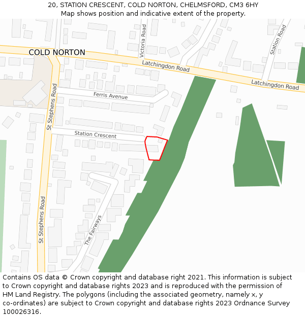 20, STATION CRESCENT, COLD NORTON, CHELMSFORD, CM3 6HY: Location map and indicative extent of plot