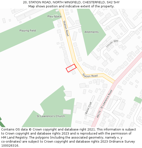 20, STATION ROAD, NORTH WINGFIELD, CHESTERFIELD, S42 5HY: Location map and indicative extent of plot