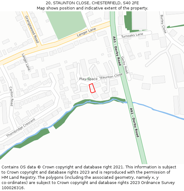 20, STAUNTON CLOSE, CHESTERFIELD, S40 2FE: Location map and indicative extent of plot