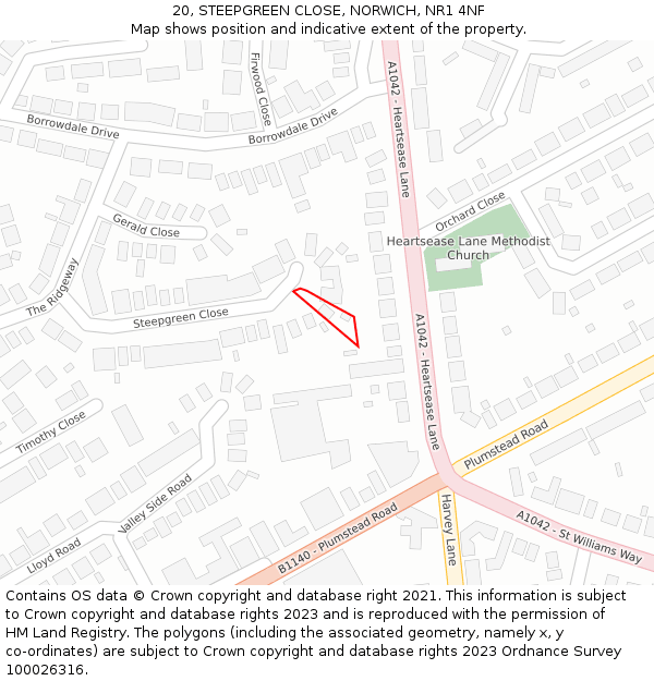 20, STEEPGREEN CLOSE, NORWICH, NR1 4NF: Location map and indicative extent of plot