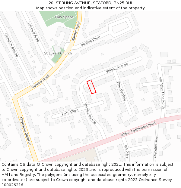 20, STIRLING AVENUE, SEAFORD, BN25 3UL: Location map and indicative extent of plot