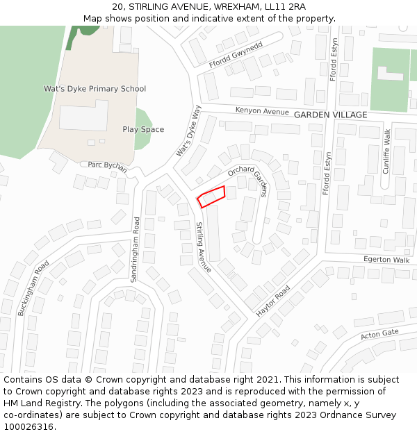 20, STIRLING AVENUE, WREXHAM, LL11 2RA: Location map and indicative extent of plot