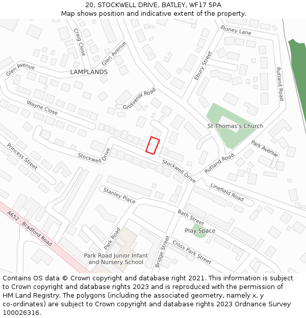 20, STOCKWELL DRIVE, BATLEY, WF17 5PA: Location map and indicative extent of plot