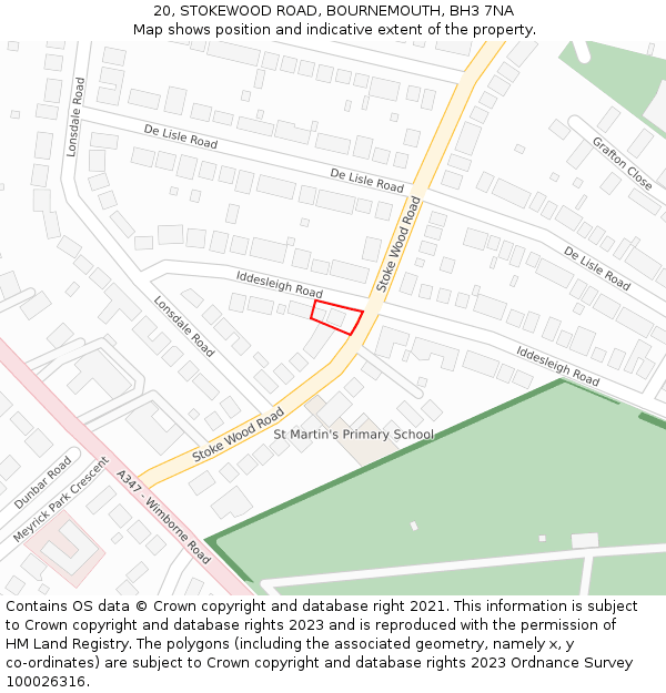 20, STOKEWOOD ROAD, BOURNEMOUTH, BH3 7NA: Location map and indicative extent of plot