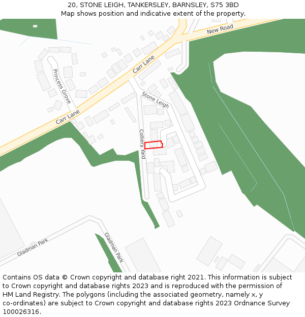 20, STONE LEIGH, TANKERSLEY, BARNSLEY, S75 3BD: Location map and indicative extent of plot