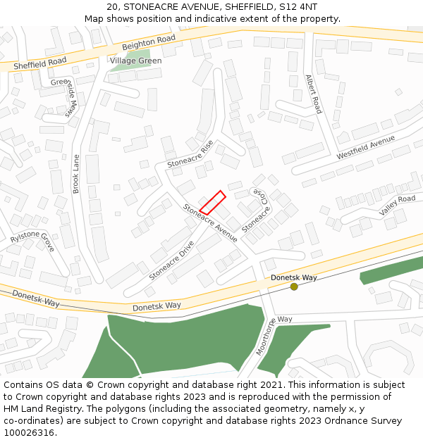 20, STONEACRE AVENUE, SHEFFIELD, S12 4NT: Location map and indicative extent of plot