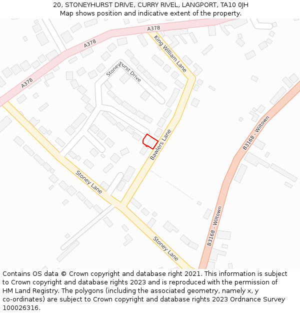 20, STONEYHURST DRIVE, CURRY RIVEL, LANGPORT, TA10 0JH: Location map and indicative extent of plot