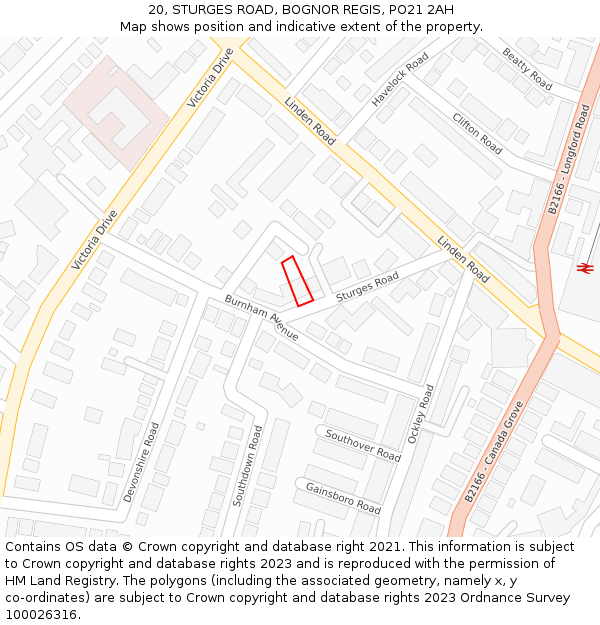 20, STURGES ROAD, BOGNOR REGIS, PO21 2AH: Location map and indicative extent of plot