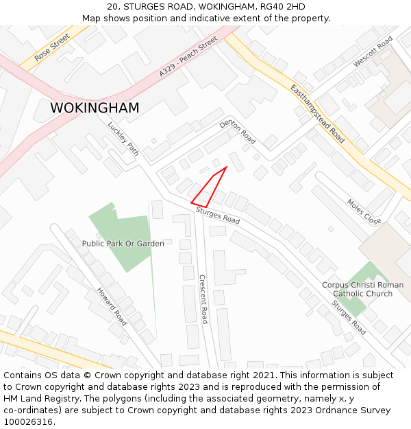 20, STURGES ROAD, WOKINGHAM, RG40 2HD: Location map and indicative extent of plot